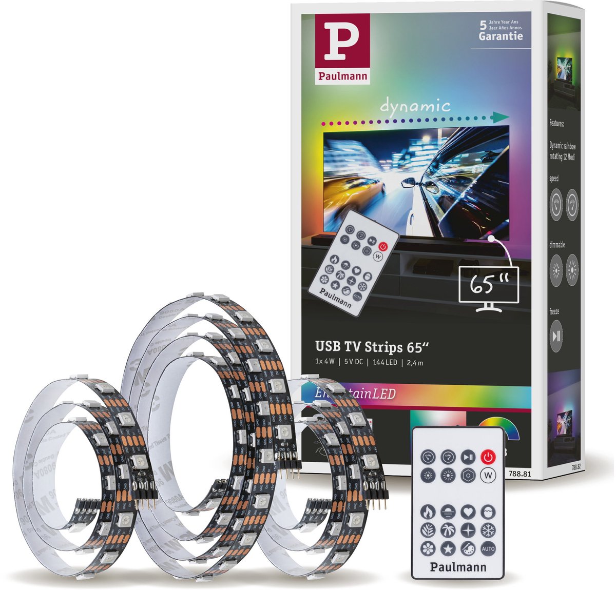 Paulmann entertainled usb led strip 2,4 meter tv verlichting 65 inch - rgb+ - 4w - 60 leds m