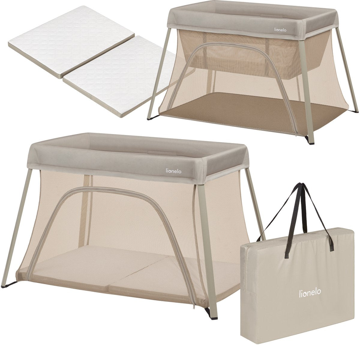 Lionelo alice – 3 in 1 baby bed, box en reisbedje –campingbed - matras met t25-schuim – 2 hoogteposities – lichtgewicht (5.5 kg) – compact opvouwbaar – ritssluiting – inclusief draagtas – afneembare wasbare hoes
