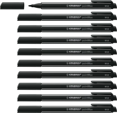 Stabilo pointmax - hardtip fineliner 0,8 mm - nylon punt - zwart - doos 10 stuks
