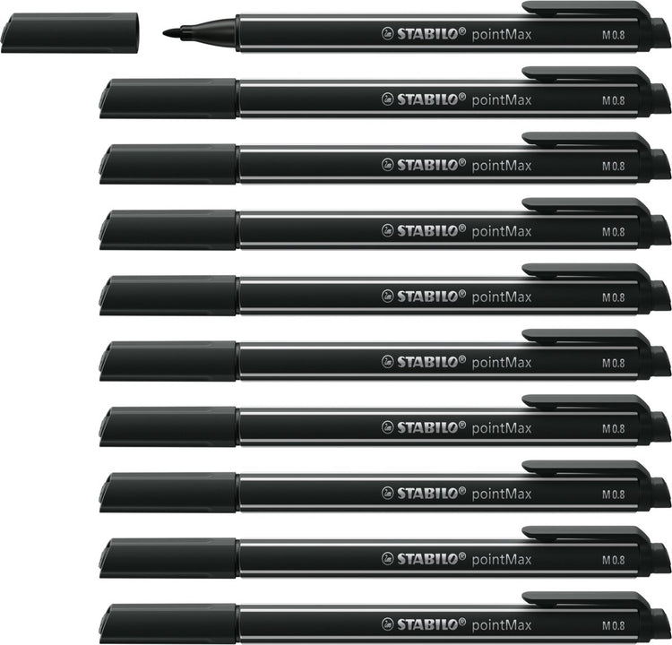 Stabilo pointmax - hardtip fineliner 0,8 mm - nylon punt - zwart - doos 10 stuks