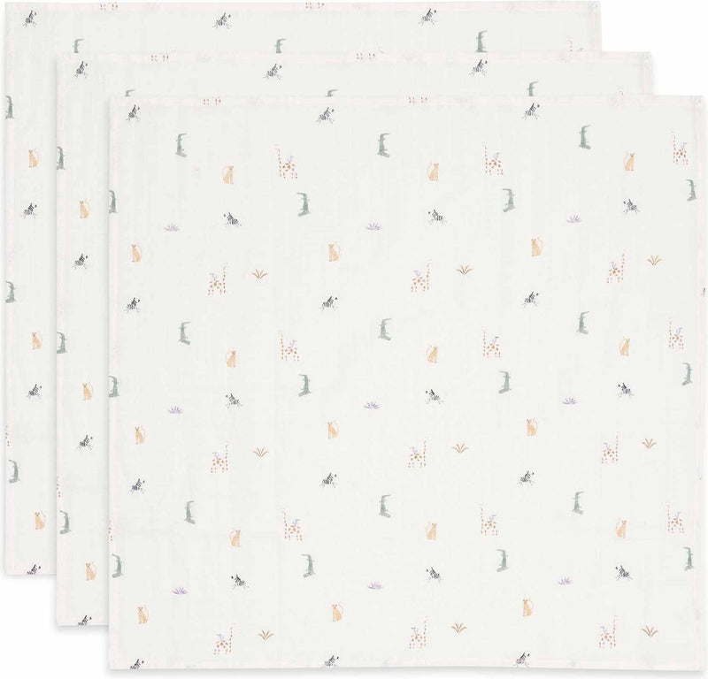 Jollein - hydrofiele doek small 70x70cm - spuugdoekjes - zacht katoen - 3 stuks - jungle jambo