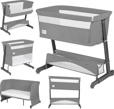 Lionelo thomi plus 5in1 - meegroeibed: co sleeper + babybed + baby box + peuterbed + bank - met 7 hoogtes - 2x matrassen t25 - verstelbare poten - ademend afritsbare zijkant - opbergmand - wielen - wasbare bekleding - tot 100 kg - peuter kinder bed