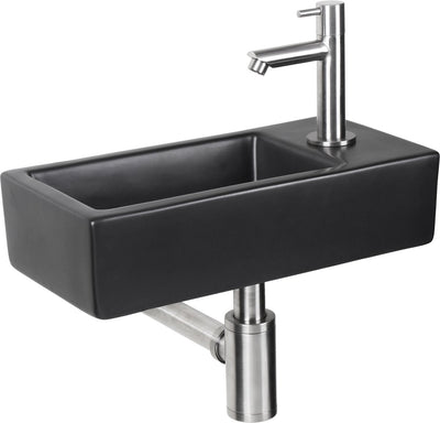 Differnz hator fonteinset - 9x37.5x18.5cm - rechthoek - 1 kraangat - zwart