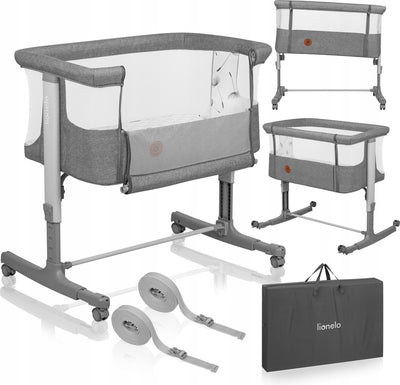 Lionelo aurora 3in1 co-sleeper - babybedje tot 9 kg - meegroeibed - 4 wielen met rem - campingbedje – verstelbare hoogte – ademend gaas – inclusief matras transporttas – afneembare bekleding