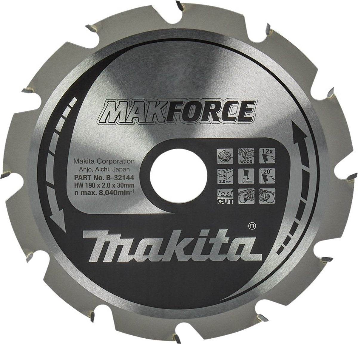 Makita cirkelzaagblad voor hout | makforce | ø 190mm asgat 30mm 12t - b-32144