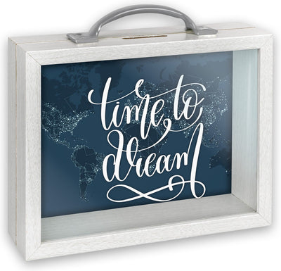Zep - hout glas spaarpot smith met tekst time to dream formaat 6,5 x 21 cm - rm4143