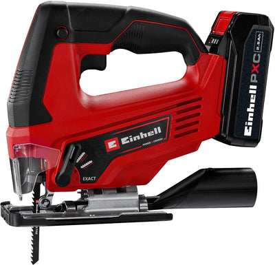 Einhell accu decoupeerzaag tc-js 18 70 li kit - power x-change - 18 v li-ion - slaghoogte: 20 mm - versteksneden: max. 45° - incl. 1 zaagblad - incl. 2.5 ah accu en 1x lader