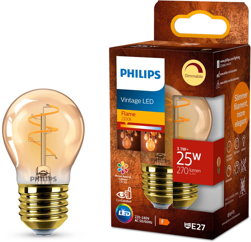 Philips led kogellamp spiraal goud - 25 w - e27 - dimbaar extra warmwit licht