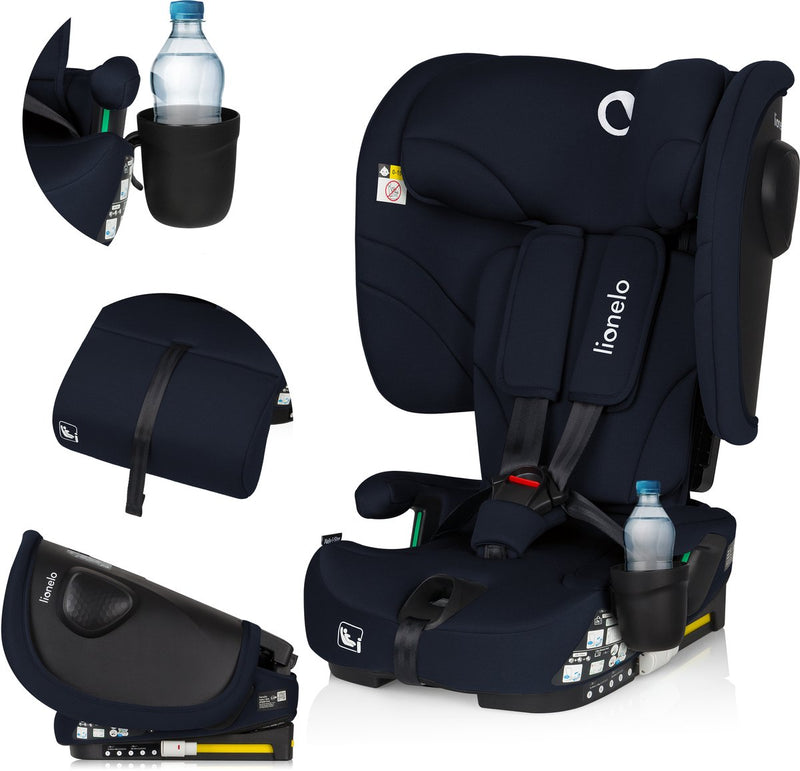 Lionelo nelly i-size autostoel met isofix - 1.5 tot 12 jaar (76-150 cm 9 - 36 kg groep 1 2 3) opvouwbare autostoeltje - extra brede zijbescherming - 5 punts gordel - lichtgewicht - top tether alarm - beensteun - bekerhouder - voor kind peuter