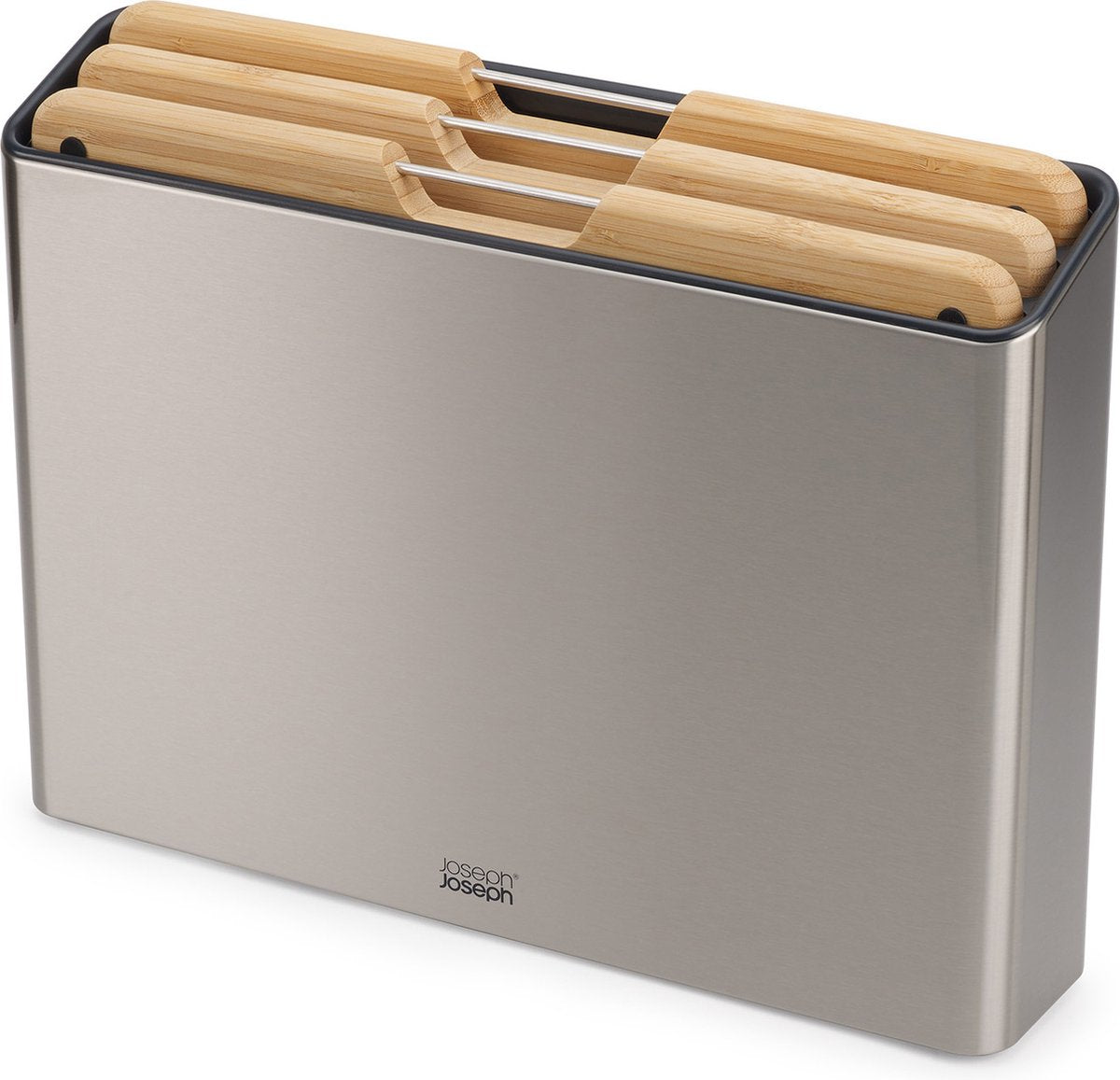 Joseph joseph - folio 3 bamboe snijplanken in stalen houder - roestvast staal - zilver