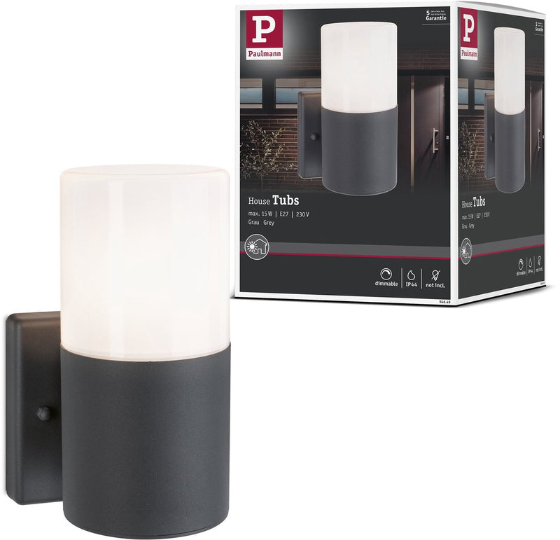 Paulmann wandarmaturen voor buiten tubs ip44 rond 105x175 mm max. 15w 230v grijs mat metaal, kunststof