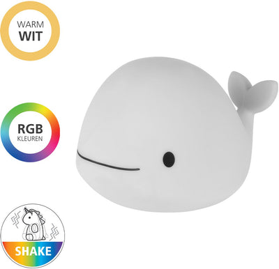 Eglo castellino walvis nachtlampje kinderen baby - draadloos - 10.5 cm - wit - rgb wit licht - oplaadbaar - touch bediening