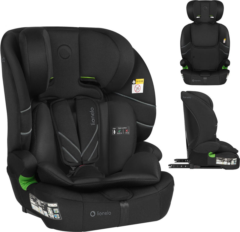Lionelo autostoel met isofix – 1.5 tot 12 jaar (76-150 cm 9 - 36 kg groep 1 2 3) – nieuwste norm – groeit mee – breed zit- en rugdeel – 10-standen hoofdsteun – wasbare hoes – 5 punts gordel – autostoeltje voor baby, kind, peuter – levi fix i-size