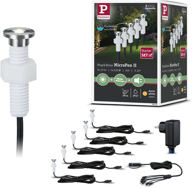 Paulmann plug shine led-grondinbouwlamp micropen ii basisset ip67 3000k 5x0,2w 21va zilver