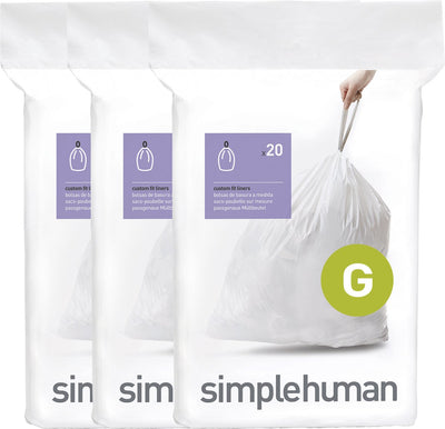 Simplehuman code g afvalzakken - 30 liter - 60 stuks - met trekband - wit