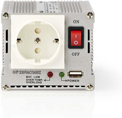 Nedis omvormer gemodificeerde sinusgolf - ingangsvoltage: 24 v dc - apparaat stroomoutput: type f (cee 7 3) usb-a - 230 v ac 50 hz - 300 w - piekvermogen: 600 w - accuklemmen + aansteker - zilver