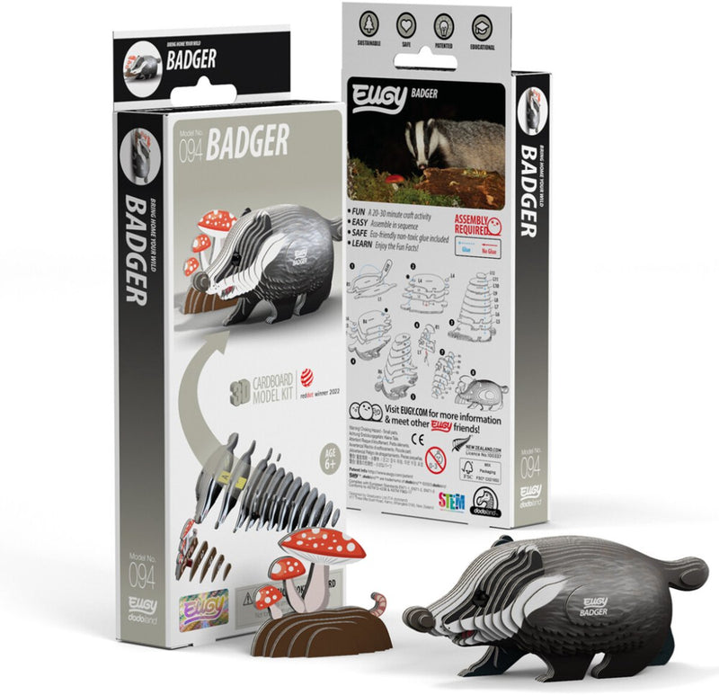 Eugy 3d puzzel - das - wilde dieren - duurzaam - verzamel ze allemaal - 6 jaar