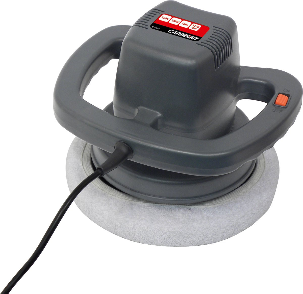 Carpoint poetsmachine 230v 120w – 3100 rpm – inclusief 2 polijstvachten – voor polijsten poetsen – met handgreep – 2 meter kabel