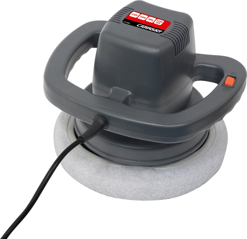 Carpoint poetsmachine 230v 120w – 3100 rpm – inclusief 2 polijstvachten – voor polijsten poetsen – met handgreep – 2 meter kabel