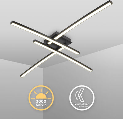 B.k.licht - led plafonniére - zwarte plafondlamp - draaibar - woonkamer lamp met warm wit licht 3.000k - 2.200lm - 20w