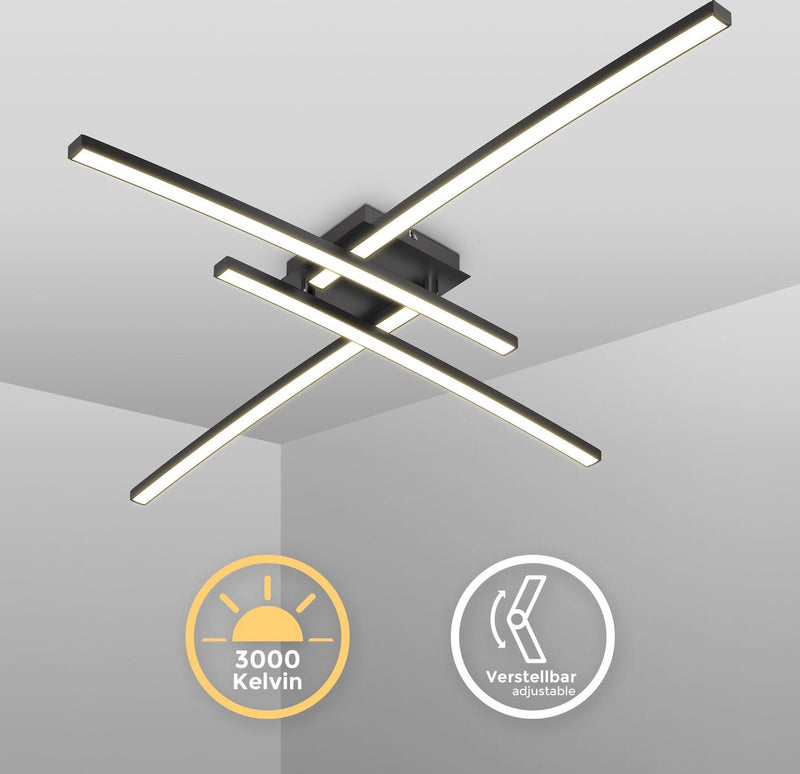 B.k.licht - led plafonniére - zwarte plafondlamp - draaibar - woonkamer lamp met warm wit licht 3.000k - 2.200lm - 20w
