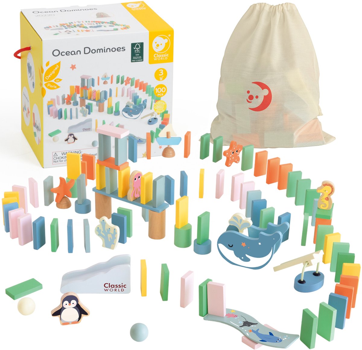 Classic world houten domino oceaan - educatief speelgoed met 100 stenen.