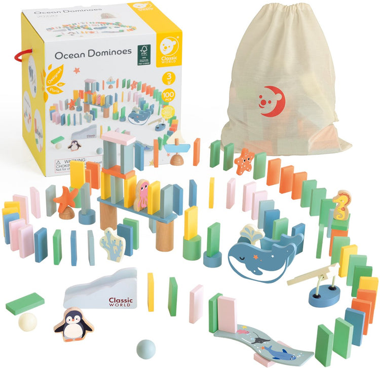 Classic world houten domino oceaan - educatief speelgoed met 100 stenen.