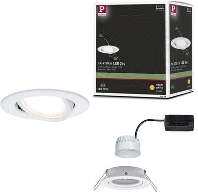 Paulmann led-inbouwlamp nova coin enkele lamp zwenkbaar rond 84 mm 50° coin 6w 470lm 230v 2700k wit mat
