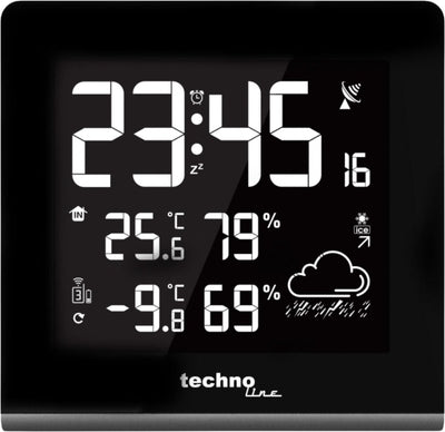 Technoline weerstation - ws 9065 - 165x170x26mm - zwart zilver - met 1 buitensensor 30m en instelbare achtergrondverlichting - tl-ws9065