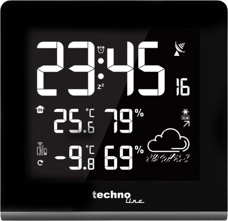 Technoline weerstation - ws 9065 - 165x170x26mm - zwart zilver - met 1 buitensensor 30m en instelbare achtergrondverlichting - tl-ws9065