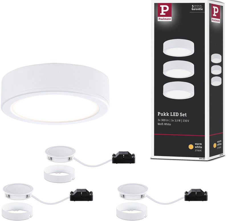 Paulmann led-onderkastverlichting pukk 3x3,5w 65 mm 3x210lm 230v rond wit