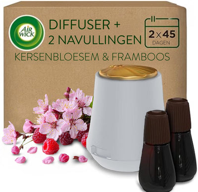 Air wick essential mist luchtverfrisser - kersenbloesem - 1 wit apparaat + 2 navullingen