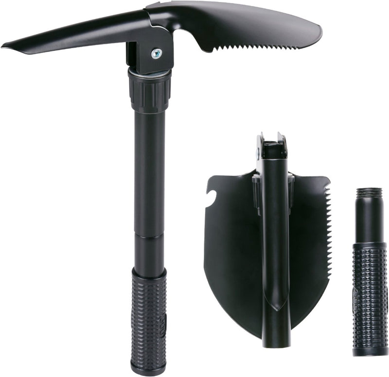 Camp active 4-in-1 schep - opvouwbare schep met pikhouweel en zaag - multitool schep voor camping en survival - tactische schep met flesopener - zwart