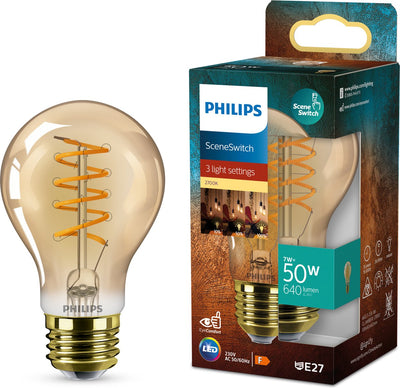 Philips led philips deco led - sceneswitch - 50w - e27 fitting - a60 standaard lampvorm - amberkleurige lamp