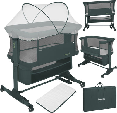 Lionelo jodie 3in1 wieg – aanschuifbed, vrijstaand bedje schommelwieg – co-sleeper - 6 hoogtestanden – t25 matras – neerklapbare zijde – inclusief klamboe mand