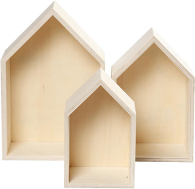 Creativ company houten huisjes met ophanghaak, 3st.