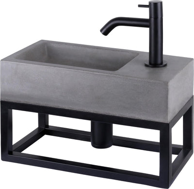 Differnz jukon fonteinset - 38.5x18.5x9cm - rechthoek - 1 kraangat - zwart mat - met zwart frame - grijs