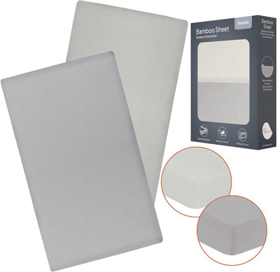 Lionelo bamboe hoeslaken 60x120cm - 2 stuks - voor babymatras in ledikant en reisbedje - universeel passend, zachte materiaal, elastiek, ademend, huidvriendelijk - baby bed matras laken voor campingbedje stefi, stefi plus, sven - 118×60x10 cm