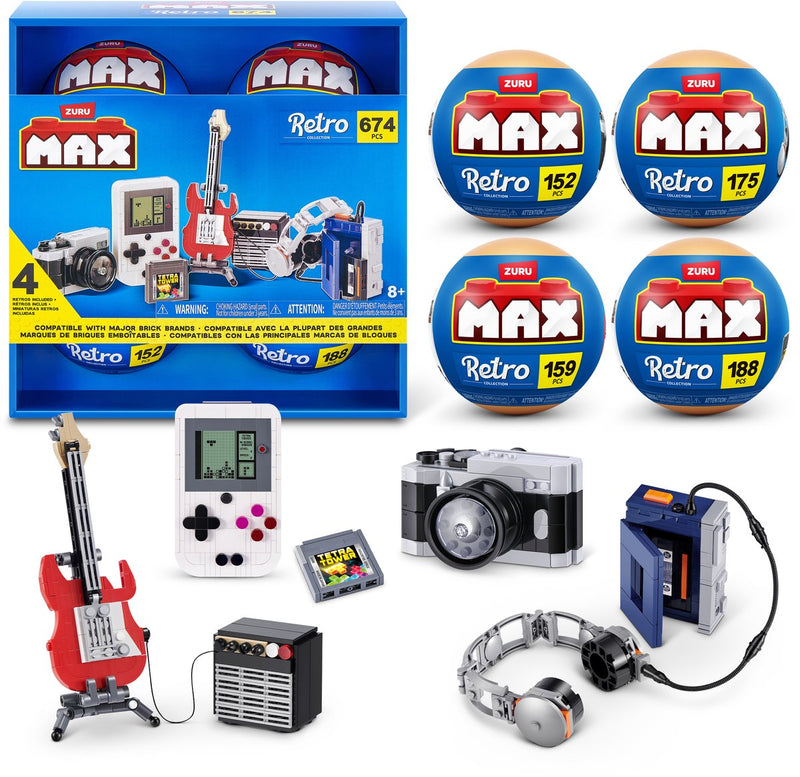 Max zuru retro - camera, gitaar, spelcomputer en cassetespeler - 4-pack