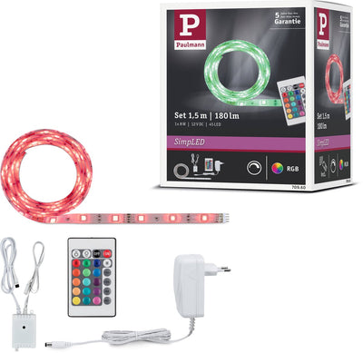 Paulmann simpled led strip 1,5 meter rgb - plug play set - 8w - 12v - wit - metaal kunststof