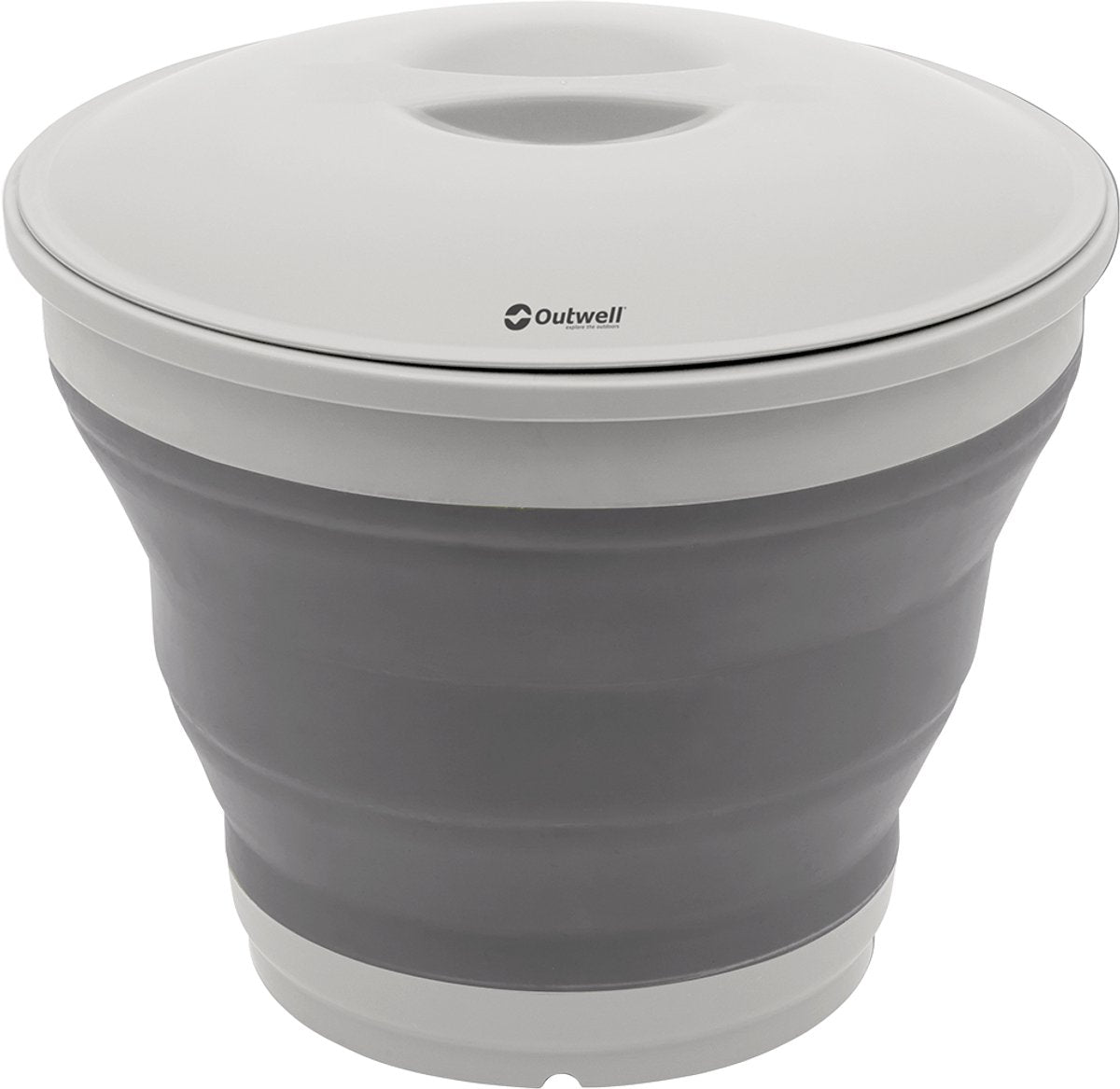 Outwell collaps bucket round w lid emmer met deksel opvouwbaar siliconen grijs