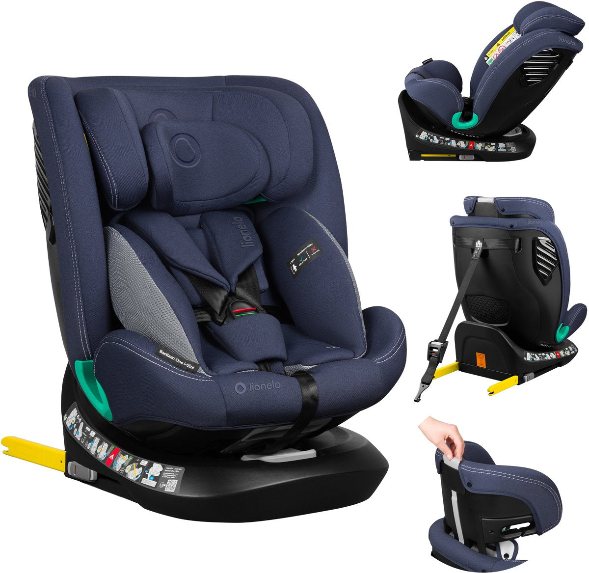 Lionelo bastiaan one i‑size autostoel – 4-in-1 isofix top tether – achterwaarts voorwaarts – 360° draaibare easyturn basis – verstelbare hoofdsteun memory foam – 40–150 cm – lange gebruik hoog veiligheidsniveau