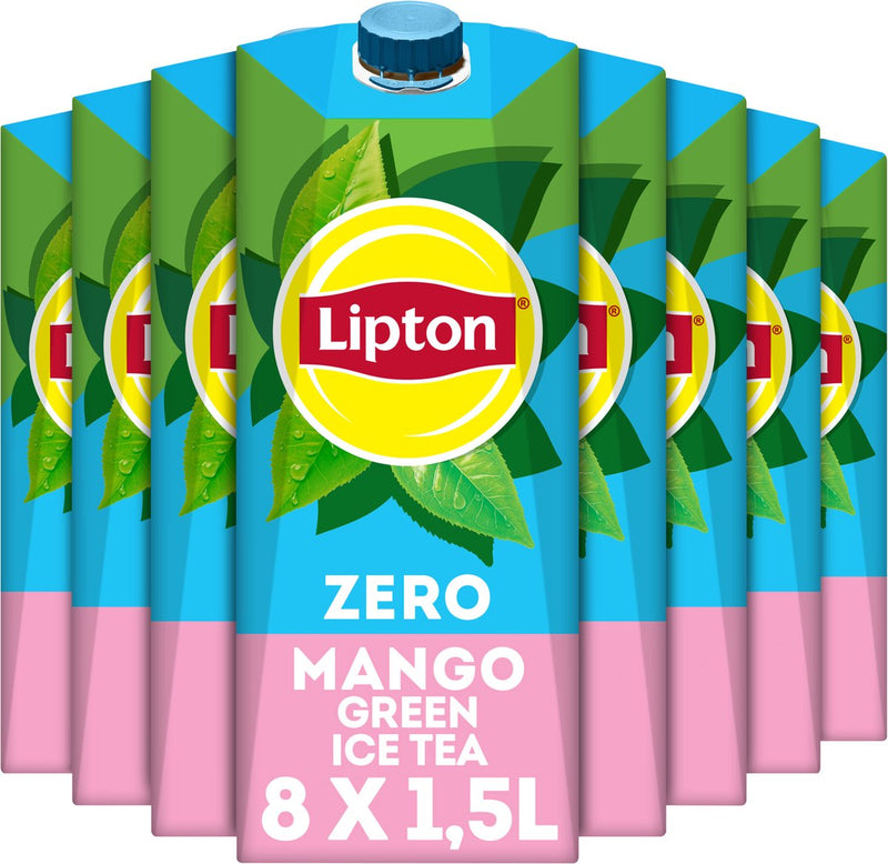Lipton ice tea green pak - mango zero - zonder suiker - 8 x 1500 ml - voordeelverpakking