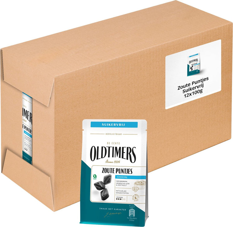 Oldtimers - drop - zoute puntjes suikervrij - 12 zakjes - 100 gram