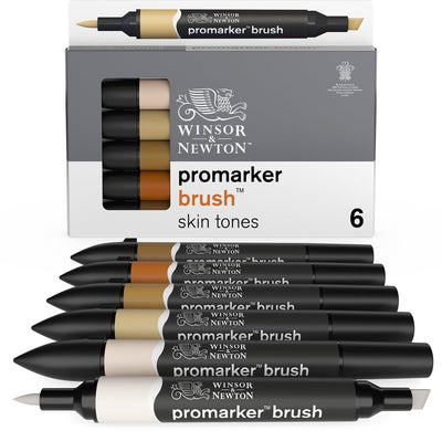 Winsor newton 0290127 promarker brush 6 skin tones set | professionele alcoholmarkers layoutmarkers