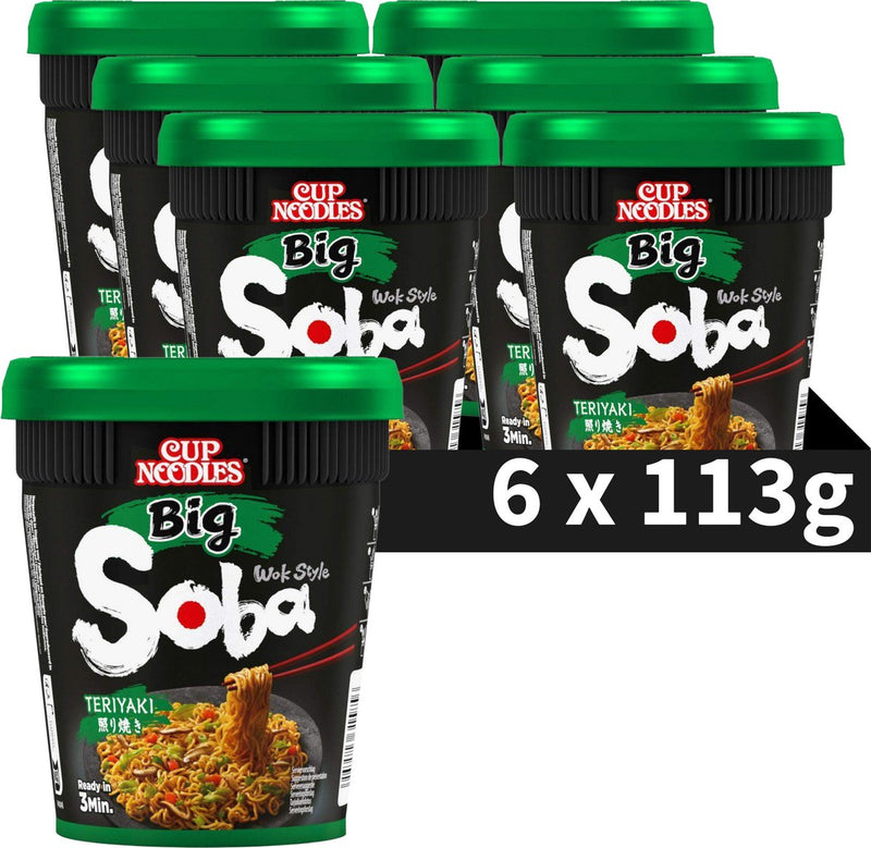 Nissin soba cup noodles big - teriyaki wok style noedels - instant noodles - 6 x 113 gram