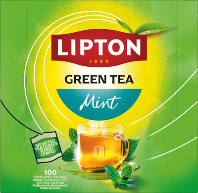 Lipton feel good selection green tea mint - 100 theezakjes - groene thee munt - grootverpakking - 1 doos