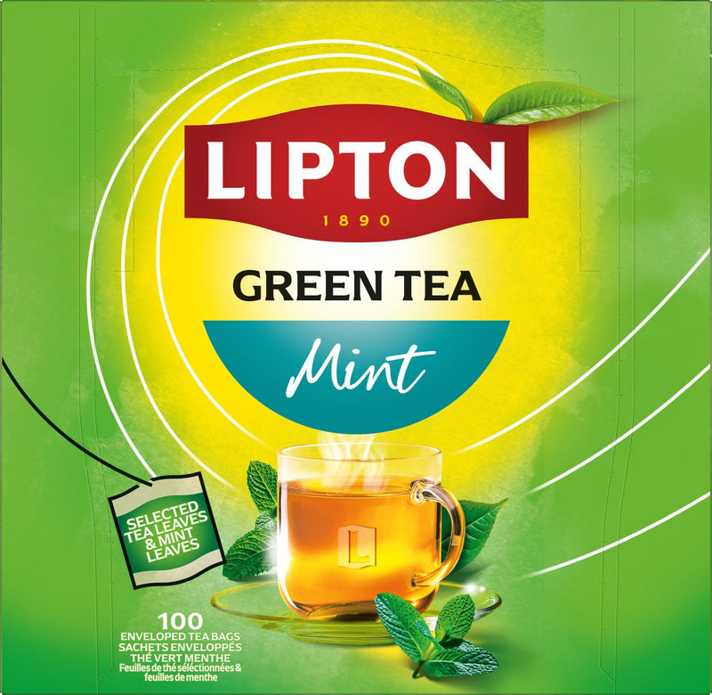Lipton feel good selection green tea mint - 100 theezakjes - groene thee munt - grootverpakking - 1 doos