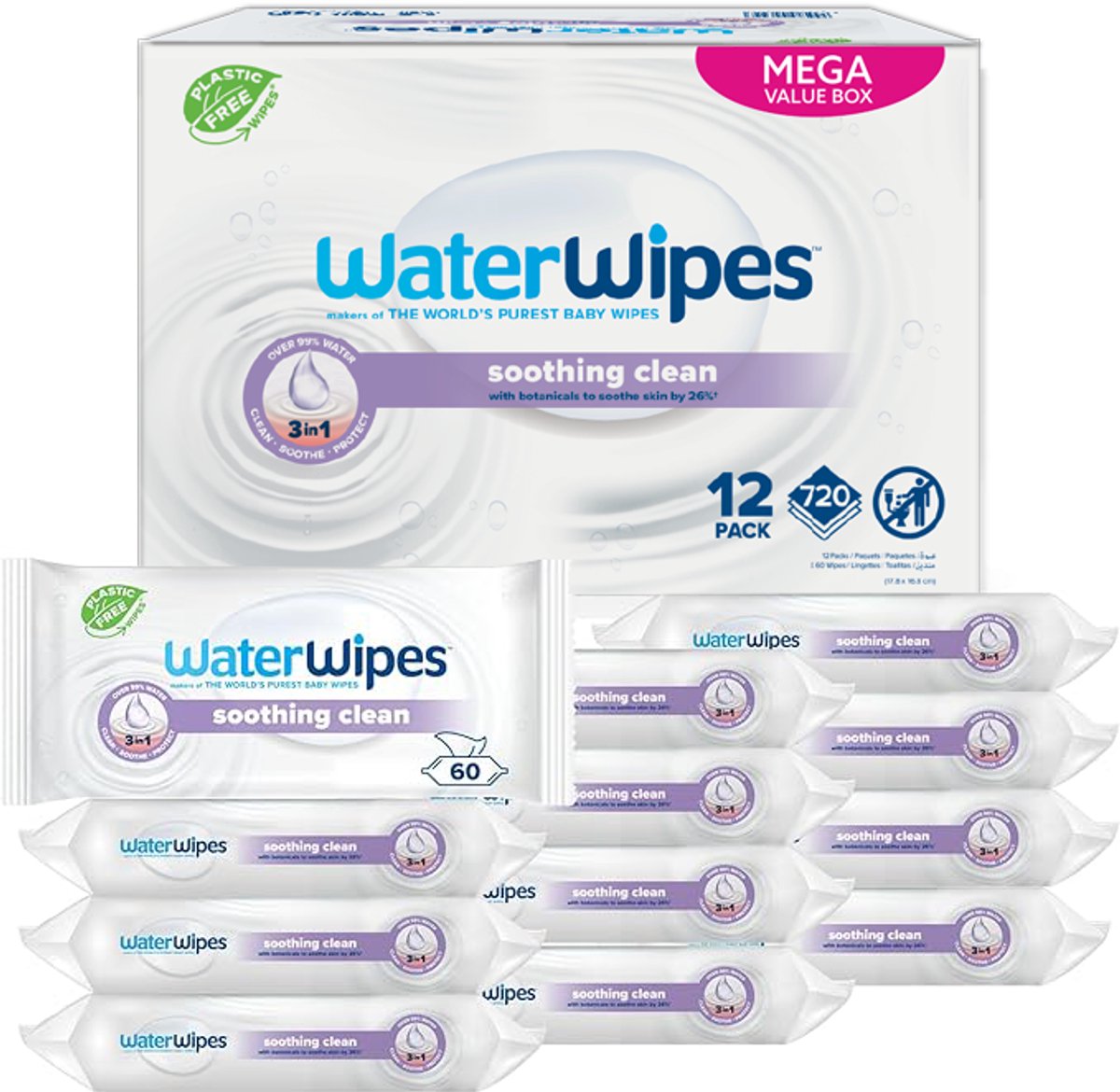 Waterwipes sensitive soothing babydoekjes - 99% water - 12 x 60 - 720 billendoekjes