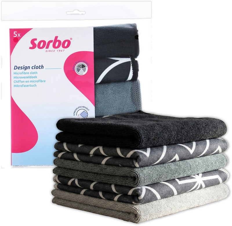 Sorbo grijs zwart – microvezeldoeken – 5 stuks – streeploos vetvrij – droog en vochtig gebruik